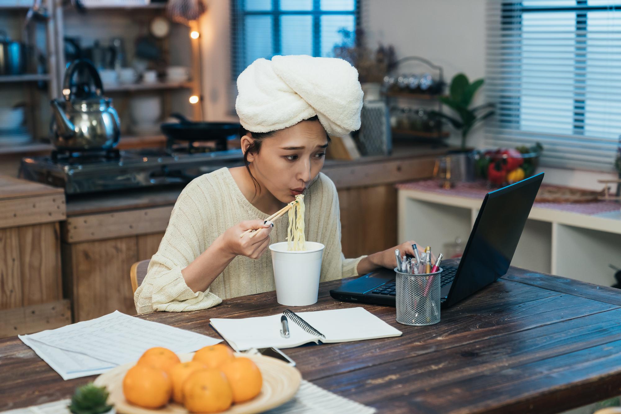 Student cooking on a laptop call
